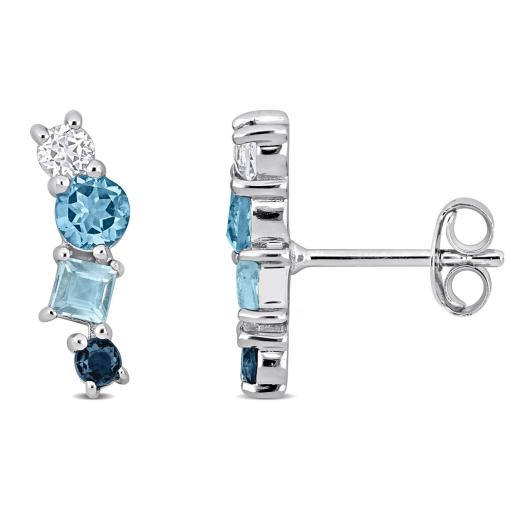 Julianna B Sterling Silver London, Sky and Swiss Blue Topaz White Topaz Earrings