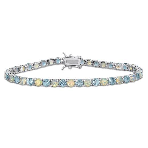Julianna B Sterling Silver Sky Blue Topaz and Opal Bracelet 7.5