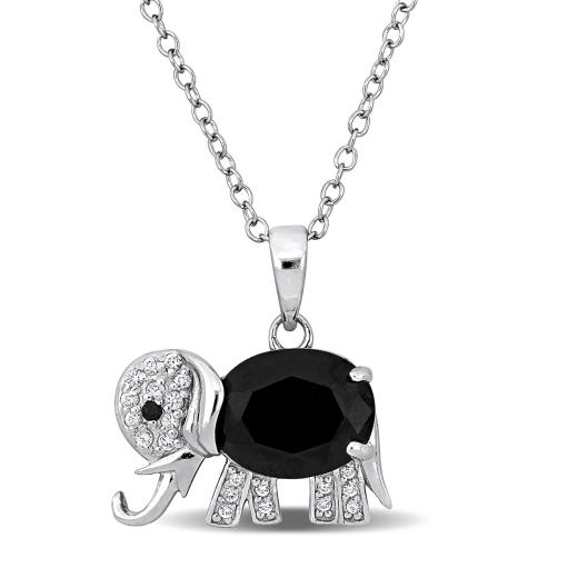 Julianna B Sterling Silver Black Spinel and White Topaz Elephant Necklace