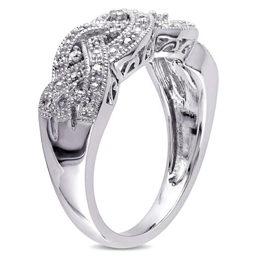 Julianna B Sterling Silver 0.14CTW Diamond Twist Fashion Band