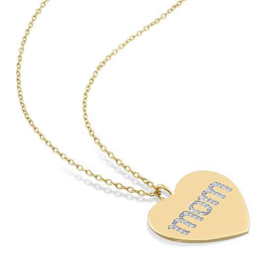 Julianna B Yellow Plated Sterling Silver Diamond Heart Mom Pendant