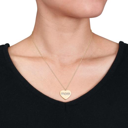 Julianna B Yellow Plated Sterling Silver Diamond Heart Mom Pendant