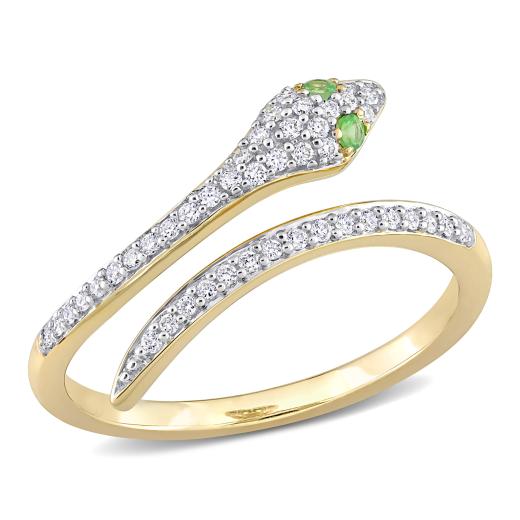 Julianna B 10K Yellow Gold Diamond & Tsavorite Snake Wrap Ring