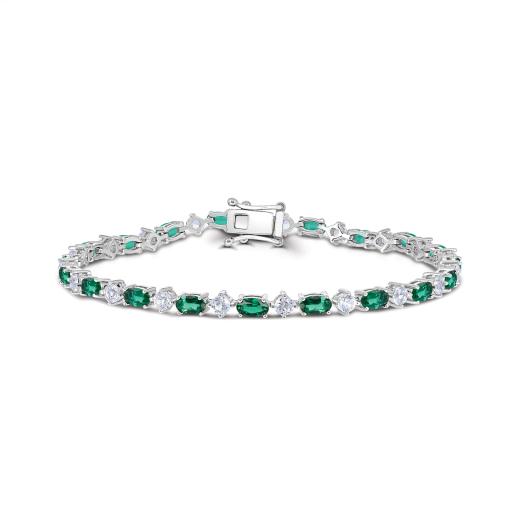 Sterling Silver Created Emerald & Created White Sapphire 7.25" Bracelet