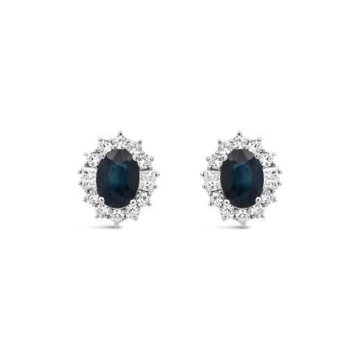 Sterling Silver Blue Sapphire & White Zircon Halo Earrings