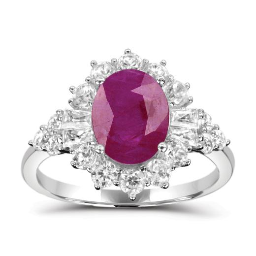 Sterling Silver Ruby & White Zircon Halo Ring