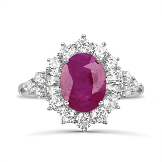 Sterling Silver Ruby & White Zircon Halo Ring