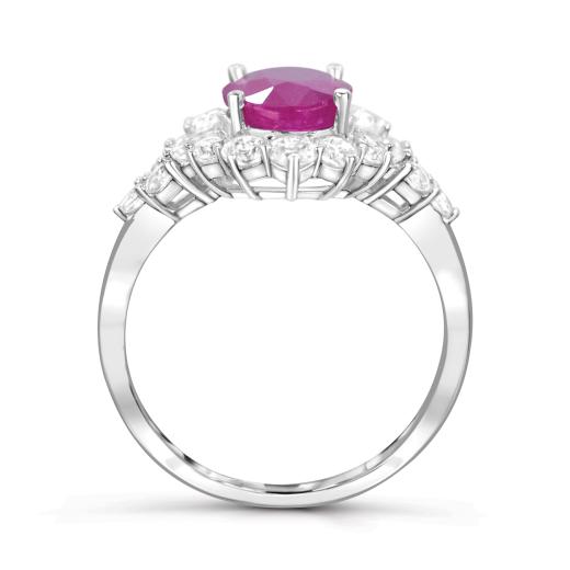 Sterling Silver Ruby & White Zircon Halo Ring