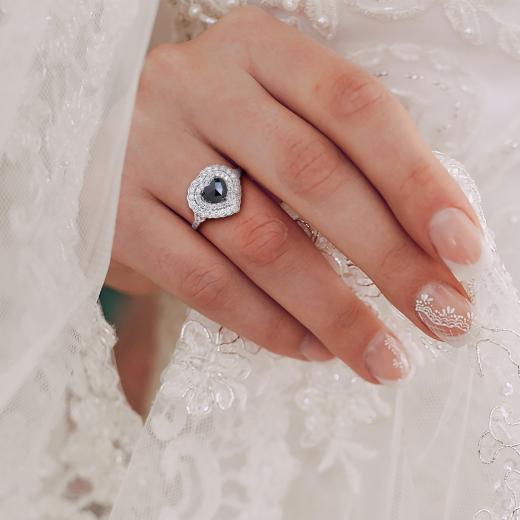 Julianna B 14K White Gold 1.24CTW Black Heart Diamond Halo Ring