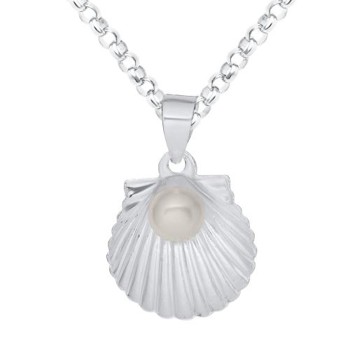 Sterling Silver Cultured Pearl Scallop Pendant 18