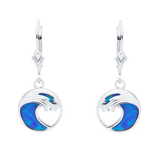 Sterling Silver Created Blue Opal Wave Drop Earrings