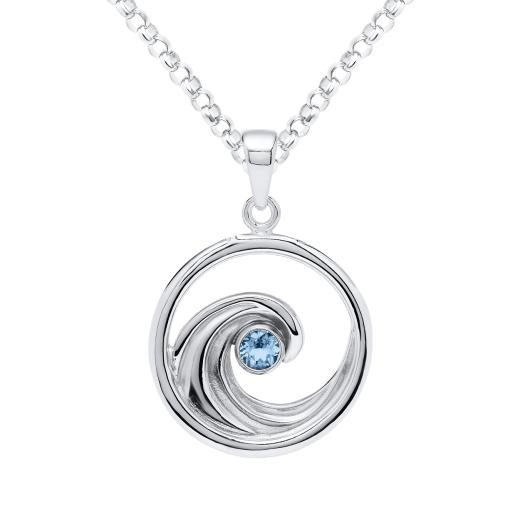 Sterling Silver Blue Topaz Wave Pendant 18